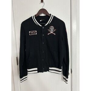 Men's Star Wars Black Varsity Bomber Jacket Darkside Snap Closure Size: L
